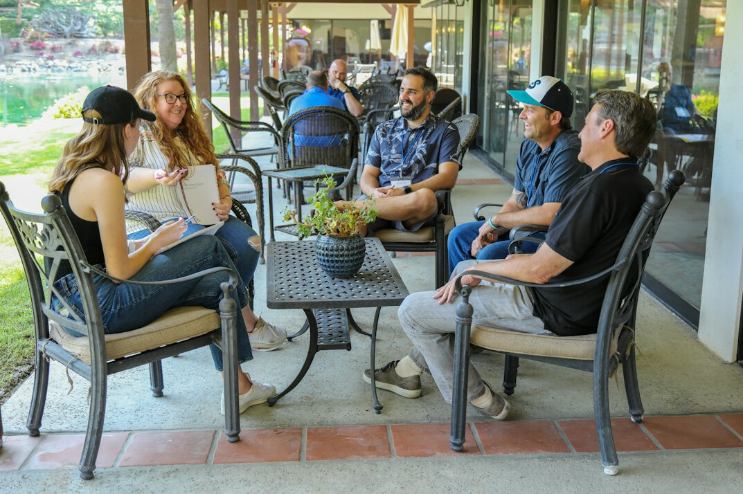 person telling story to group