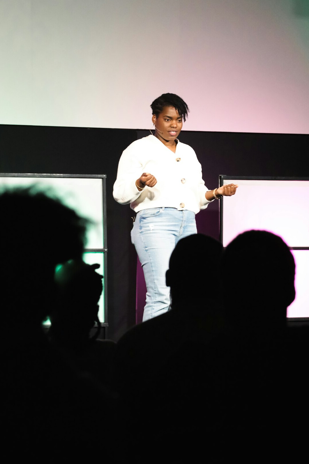 person presenting ideas to audience
